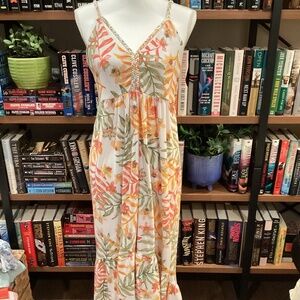 Derek Heart Leaf Print Maxi Dress